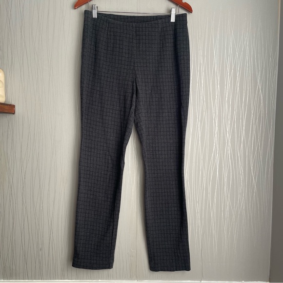 J. Jill Ponte Slim Leg Charcoal Grey Black Plaid Windowpane Pull On Pant Medium - Picture 3 of 10